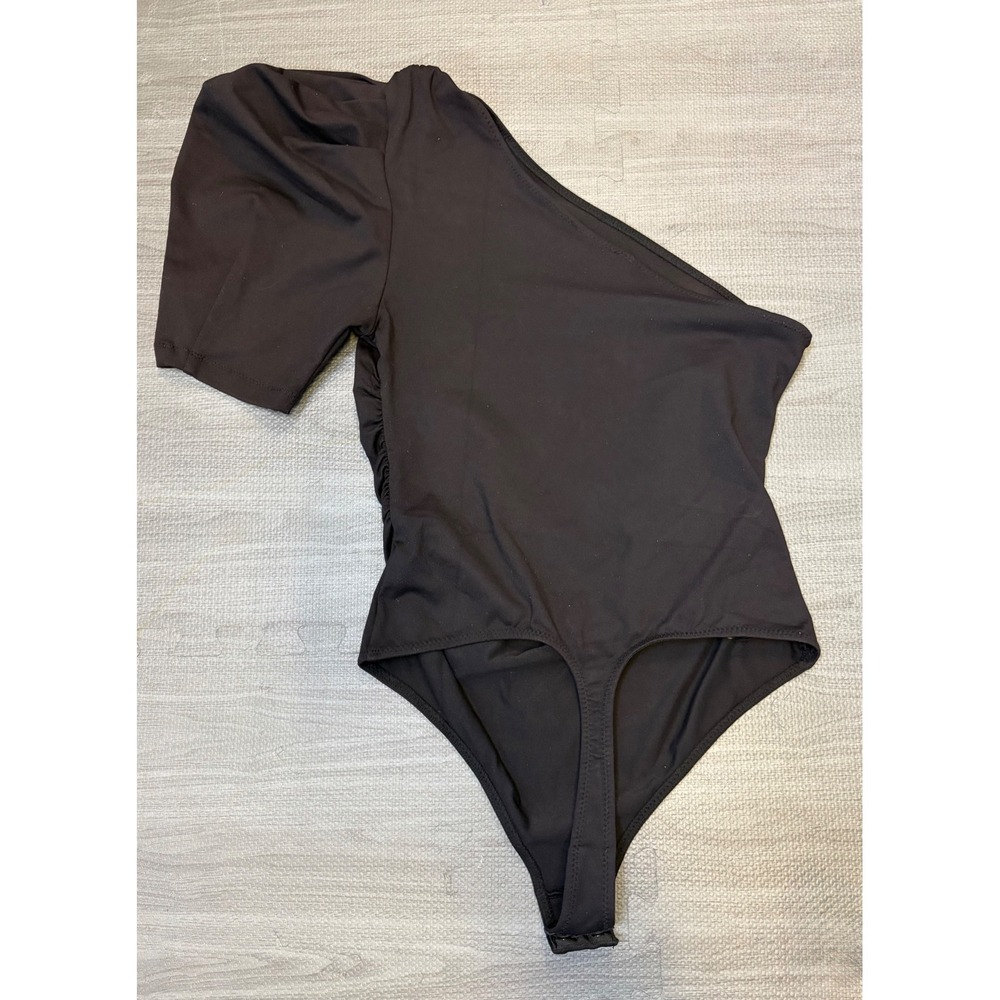 Free People Intimately Somethin Bout You One Shoulder Bodysuit XS Black Ruched - Picture 3 of 5